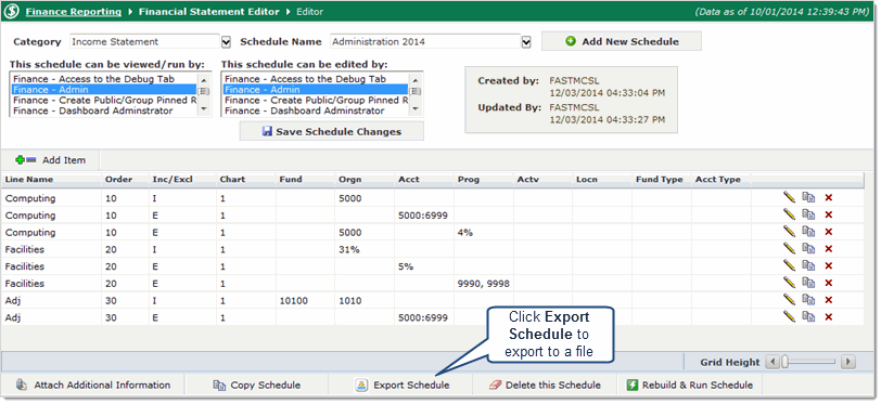 Existing Financial Statement that is editable