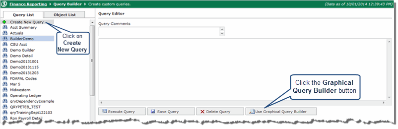 Creating a custom query with the graphical query builder