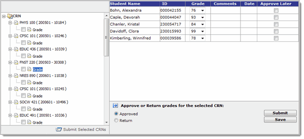 Approve grades and view information about a course