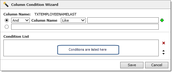 Column condition wizard