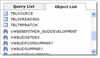 Object list: Table and Views