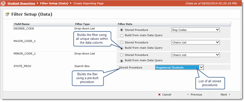 Setting up Filter Options on a Custom Reporting Page