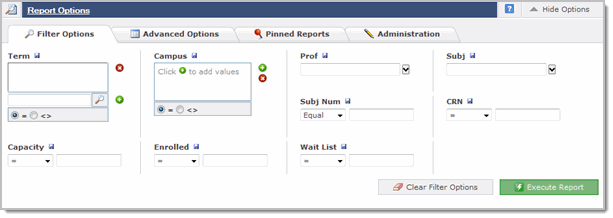 Select filter options for your report