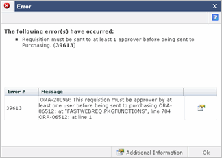 Error dialog box with additional information