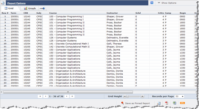 Example of a Student Reporting page